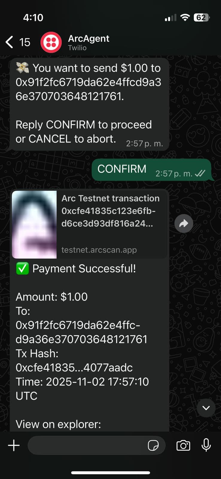 Succesful transaction notification